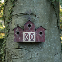 RED TRIPLE BARN BIRDHOUSE
