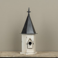 WHITE BIRDHOUSE W/ BLACK POINTED ROOF