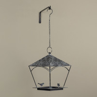AGED BLACK BIRDFEEDER W/ 2 BIRDS