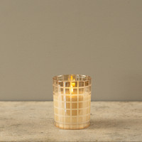 5" ETCHED GRID CHAMPAGNE 3D FLAME CANDLE