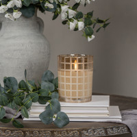 5" ETCHED GRID CHAMPAGNE 3D FLAME CANDLE