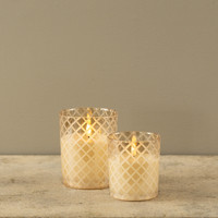 4" ETCHED DIAMOND CHAMPAGNE 3D FLAME CANDLE