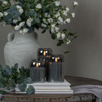 4" ARCHED CHARCOAL GLASS 3D FLAME CANDLE