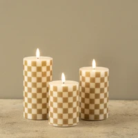 4" GOLD CHECKED 3D FLAME PILLAR CANDLE