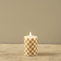 4" GOLD CHECKED 3D FLAME PILLAR CANDLE