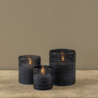 4" NAVY DOTTED GLASS 3D FLAME CANDLE