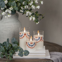 5" PATRIOTIC BUNTING GLASS 3D FLAME CANDLE