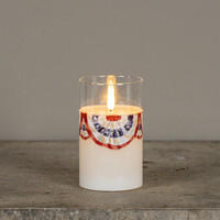 5" PATRIOTIC BUNTING GLASS 3D FLAME CANDLE