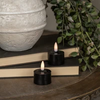 SET/ 2 - 3D FLAME BLACK TEALIGHT CANDLES W/ MELTING EFFECT
