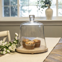 12.5" GLASS CLOCHE W/ WOOD BASE