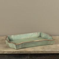 AGED GREEN WOODEN TRAY