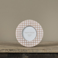 4" ROUND BEIGE GINGHAM PHOTO FRAME
