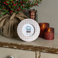 4" ROUND BEIGE GINGHAM PHOTO FRAME