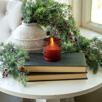 3.25" BURGUNDY DOTTED GLASS 3D FLAME CANDLE