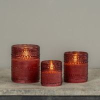 4" BURGUNDY DOTTED GLASS 3D FLAME CANDLE