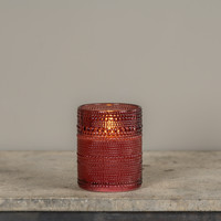 5" BURGUNDY DOTTED GLASS 3D FLAME CANDLE
