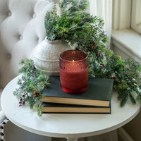 5" BURGUNDY DOTTED GLASS 3D FLAME CANDLE