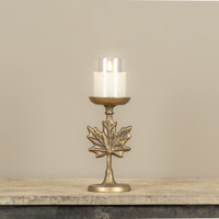 8.5" GOLD MAPLE LEAF PILLAR CANDLE HOLDER