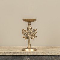 8.5" GOLD MAPLE LEAF PILLAR CANDLE HOLDER