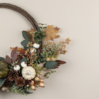 26" PUMPKIN, EUCALYPTUS, PINECONES & BERRIES TWIG WREATH