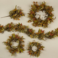 12" FALL FOLIAGE W/ MINI PUMPKINS CANDLE RING