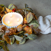 16" MAPLE LEAF & MINI PUMPKIN CANDLE RING
