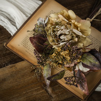 14" PURPLE PEONY, HYDRANGEA & BABY'S BREATH BOUQUET