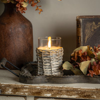 5" WOVEN WICKER GLASS 3D FLAME CANDLE