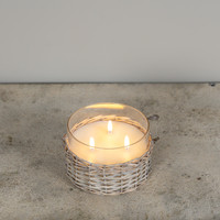 4" WOVEN WICKER GLASS 3 WICK 3D FLAME CANDLE
