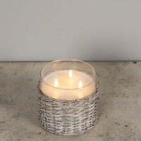 6" WOVEN WICKER GLASS 3 WICK 3D FLAME CANDLE