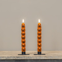 SET/2 - 9.75" STACKED JACK O LANTERNS 3D FLAME TAPER CANDLES