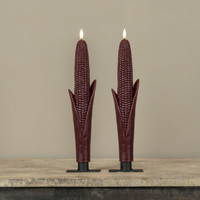 SET/2 - 12" 3D FLAME BURGUNDY CORN TAPER CANDLES