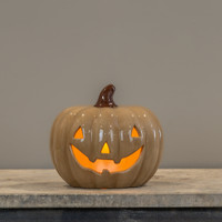 6.25" BEIGE CERAMIC LED PUMPKIN