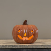 6.25" ORANGE CERAMIC LED PUMPKIN