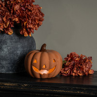 6.25" ORANGE CERAMIC LED PUMPKIN