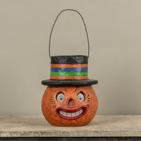 JACK-O-LANTERN W/ HAT CANDY CONTAINER W/ HANDLE