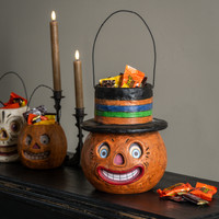 JACK-O-LANTERN W/ HAT CANDY CONTAINER W/ HANDLE