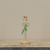 9" GREEN BOW TAPER CANDLE HOLDER