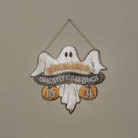 GHOSTLY GREETINGS METAL SIGN