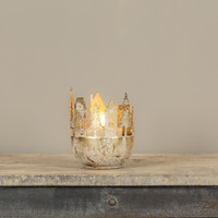 GOLD CHRISTMAS VILLAGE PILLAR CANDLE HOLDER