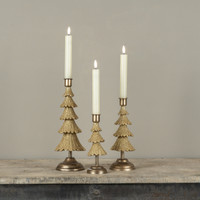 SET/ 3 GOLD TREE TAPER CANDLE HOLDERS