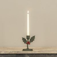 5.5" HOLLY & BERRIES TAPER CANDLE HOLDER