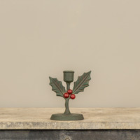 5.5" HOLLY & BERRIES TAPER CANDLE HOLDER