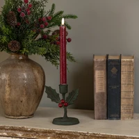 5.5" HOLLY & BERRIES TAPER CANDLE HOLDER