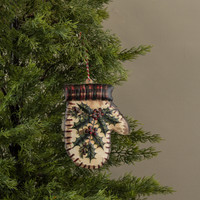 6" HOLLY MITTEN METAL ORNAMENT