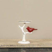6.5" CARDINAL ON BRANCH PILLAR CANDLE HOLDER