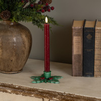 GREEN HOLLY TAPER CANDLE HOLDER