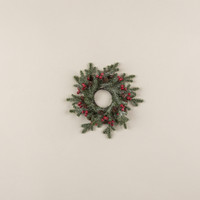 10" FROSTED PINE, RED BERRIES & PINECONE CANDLE RING
