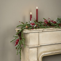 5' SNOWY PINE, LAMB'S EAR & RED BERRY GARLAND