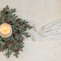 14" ICY PINE W/ BERRIES & PINECONES CANDLE RING